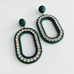 J. Crew Made-in-Italy Jeweled Oval Earrings (Jungle Green)